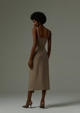 Vestido Chicago Feminino Midi com Fenda Frontal e Alças Finas